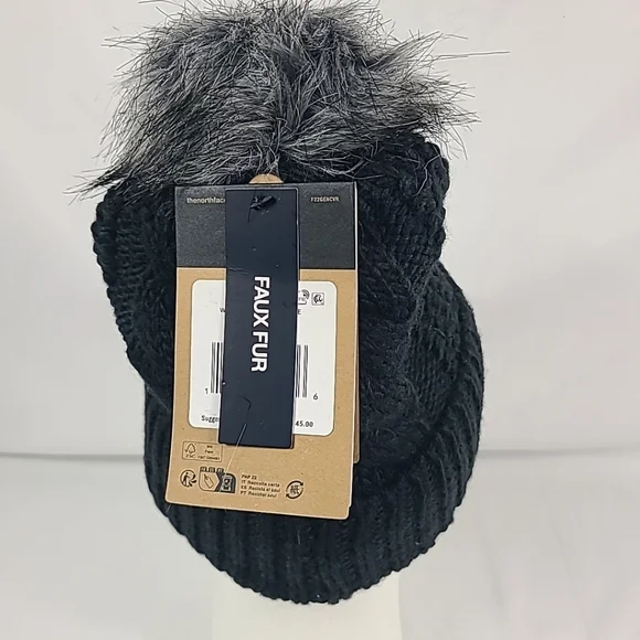 NEW THE NORTH FACE OH MEGA FUR POM BEANIE Black One Size - Picture 3 of 6